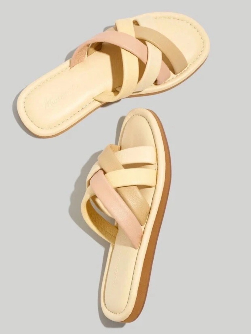 Madewell Cream and Blush Braided Slide Sandals
